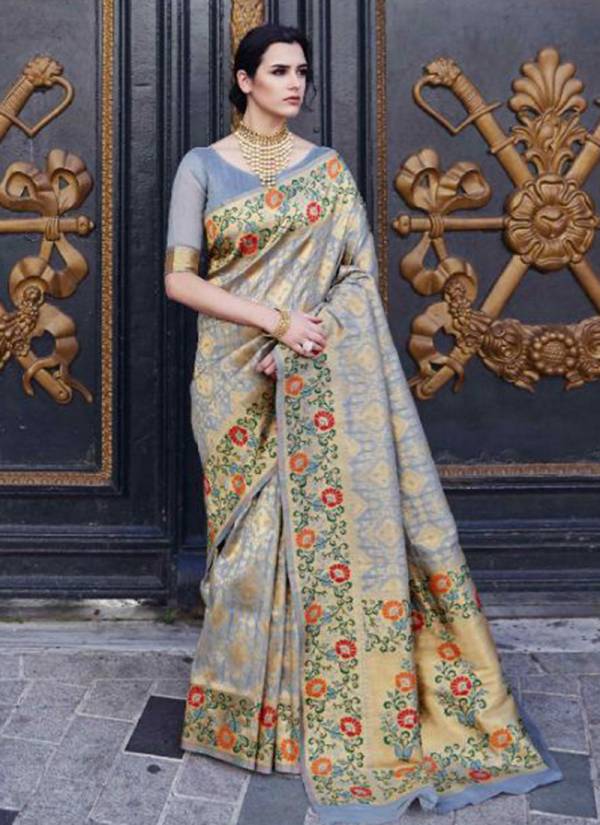 Krystila Silk Handloom Weaving Stylish Look Designer Party Wear Sarees Collection 115001-115006